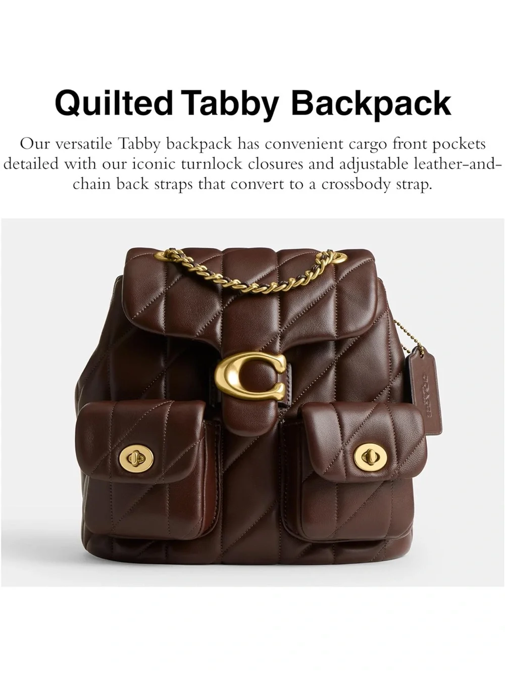 Coach Quilted Chocolate Brown Leather Backpack with Gold Hardware